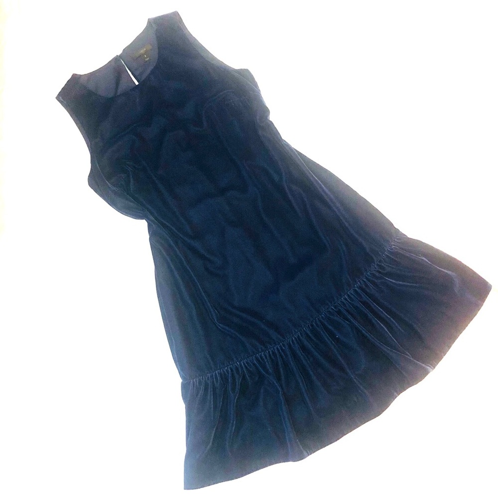 J Crew Navy blue velvet tunic sleeveless mini dress with ruffle hem